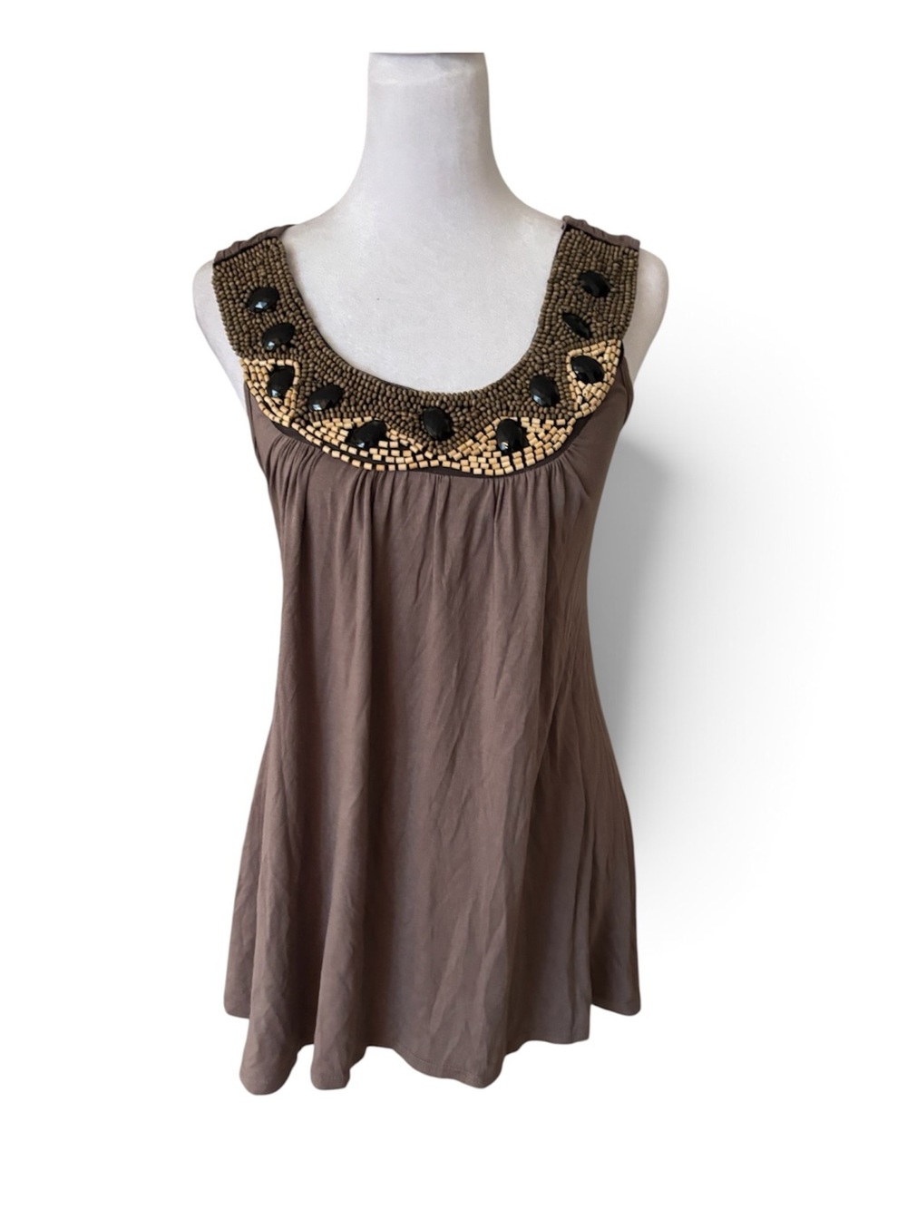 Axange Paris Brown Beaded Embellished Tunic Top | Boho Y2K